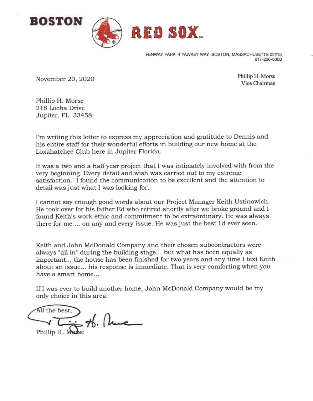 Red Sox letter Red Sox letter